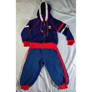 Vintage Boy's 4T Athletic Sweatsuit Hoodie Pant Football Navy Blue Red Acrylic